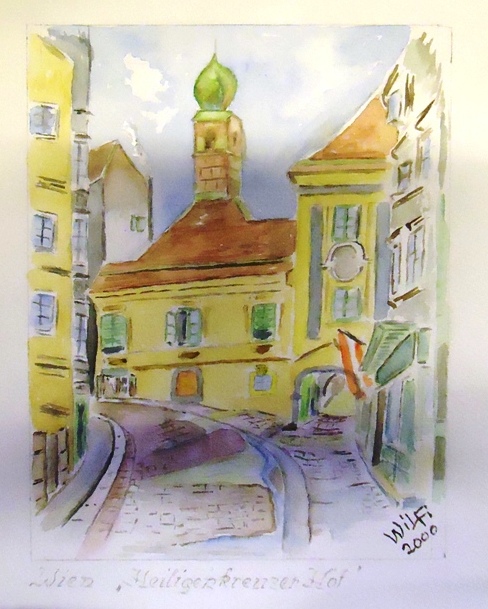 1 Aquarell, Wiener Heiligenkreuzer Hof (Innere Stadt).