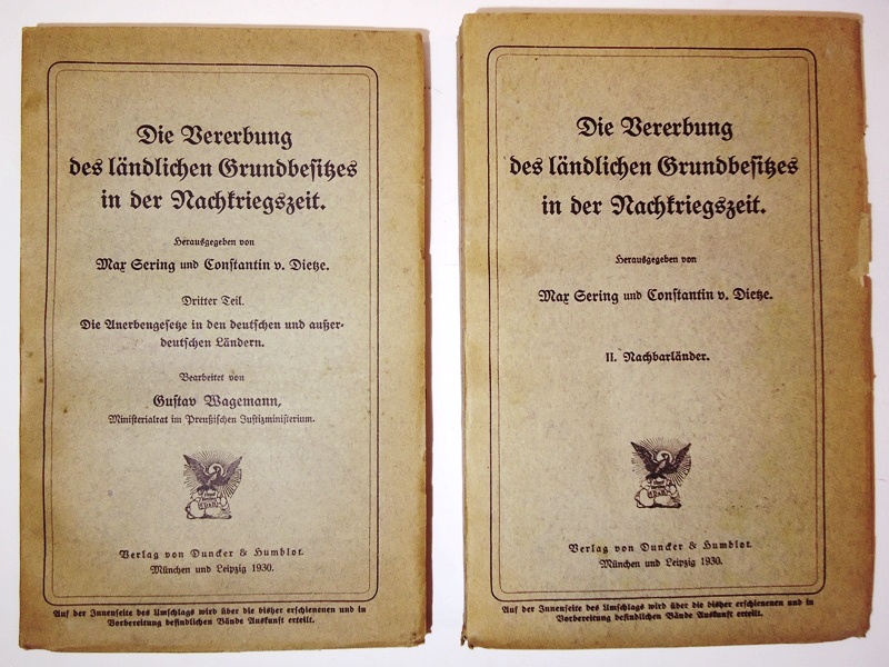 Die Vererbung des ländlichen Grundbesitzes in der Nachkriegszeit. 2. und 3. Teil (ohne Teil 1).