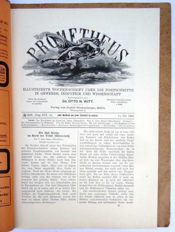 Prometheus. Illustrierte Wochenschrift über die Fortschritte in Gewerbe, Industrie und Wissenschaft. No. 32 + 33, Jg. XIX, 6. und 13. Mai 1908.