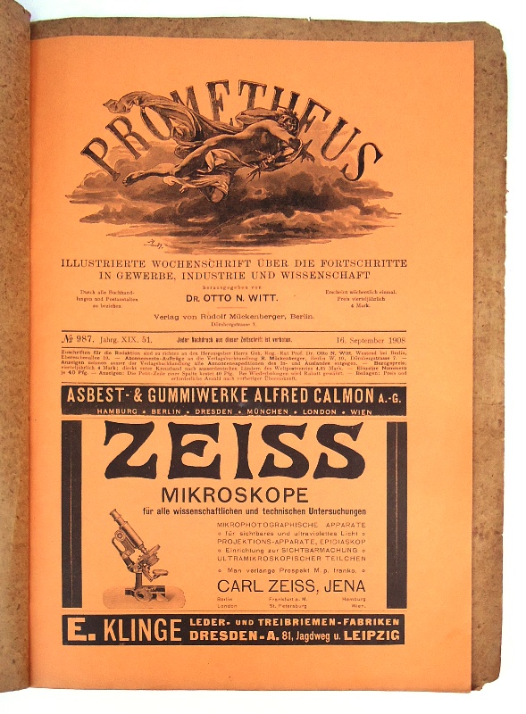 Prometheus. Illustrierte Wochenschrift über die Fortschritte in Gewerbe, Industrie und Wissenschaft. No. 51, Jg. XIX, 16. September 1908.